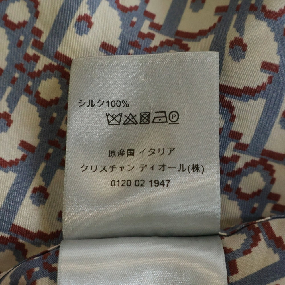 Christian Dior(クリスチャンディオール) オブリーク 総柄プリント シルク 半袖シャツ ブルー