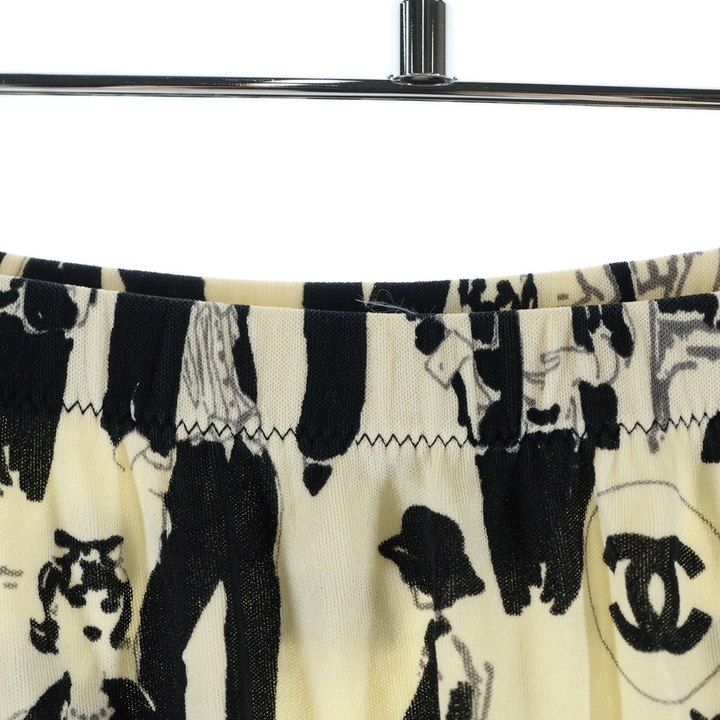 CHANEL(シャネル) ココマーク 総柄プリント シルク ミニスカート アイボリー/ブラック レディース