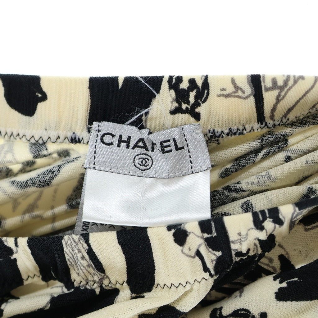 CHANEL(シャネル) ココマーク 総柄プリント シルク ミニスカート アイボリー/ブラック レディース