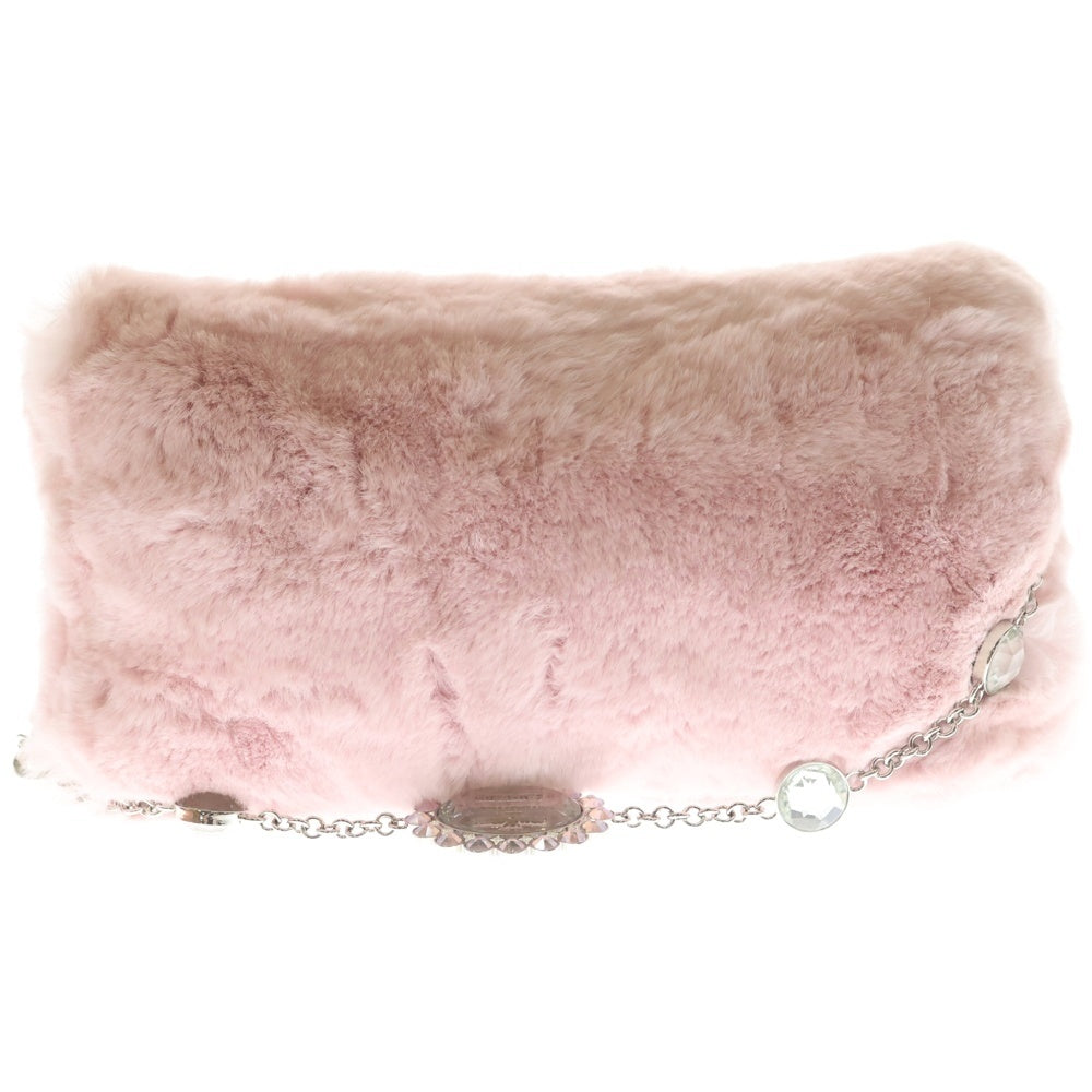 miumiu(ミュウミュウ) クリスタル ラビットファー チェーンショルダーバッグ ハンドバッグ ピンク シルバー金具 レディース