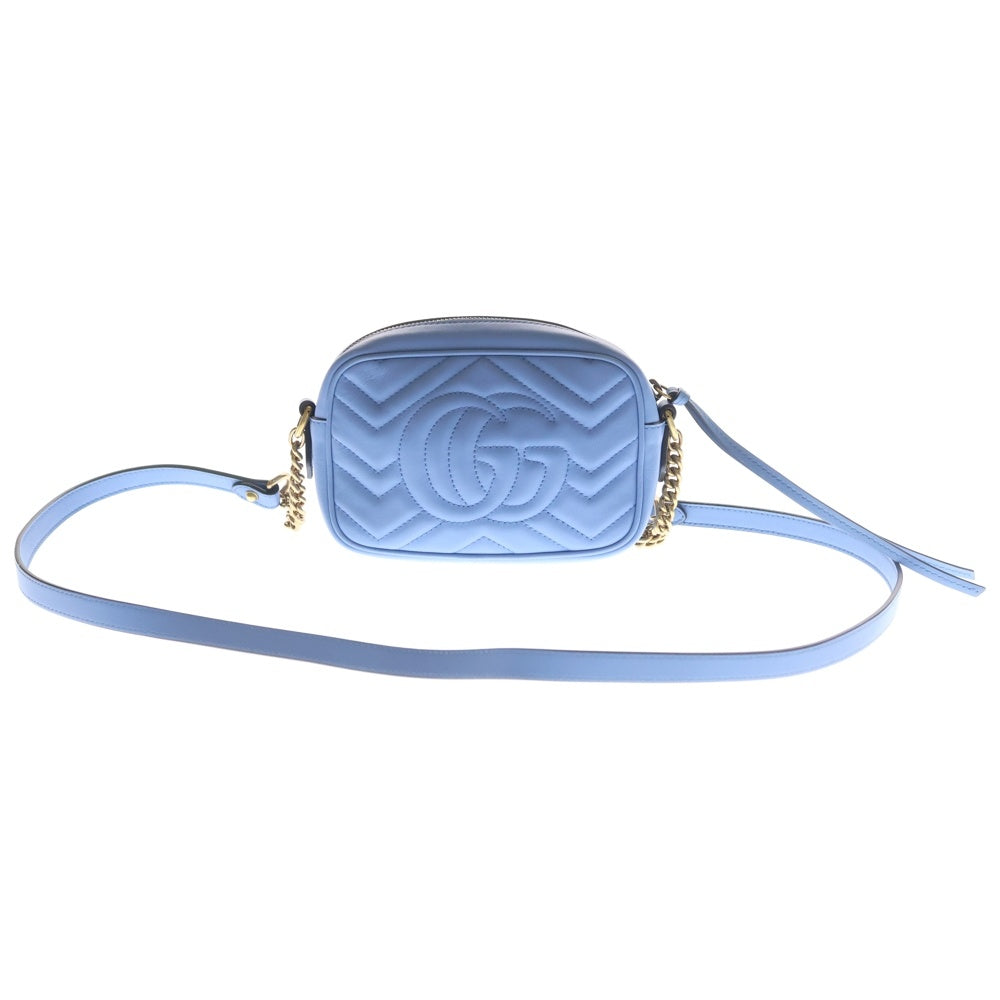 GUCCI(グッチ) GGマーモント キルティングミニバッグ チェーンバッグ ライトブルー レザー 448065 ゴールド金具 レディース