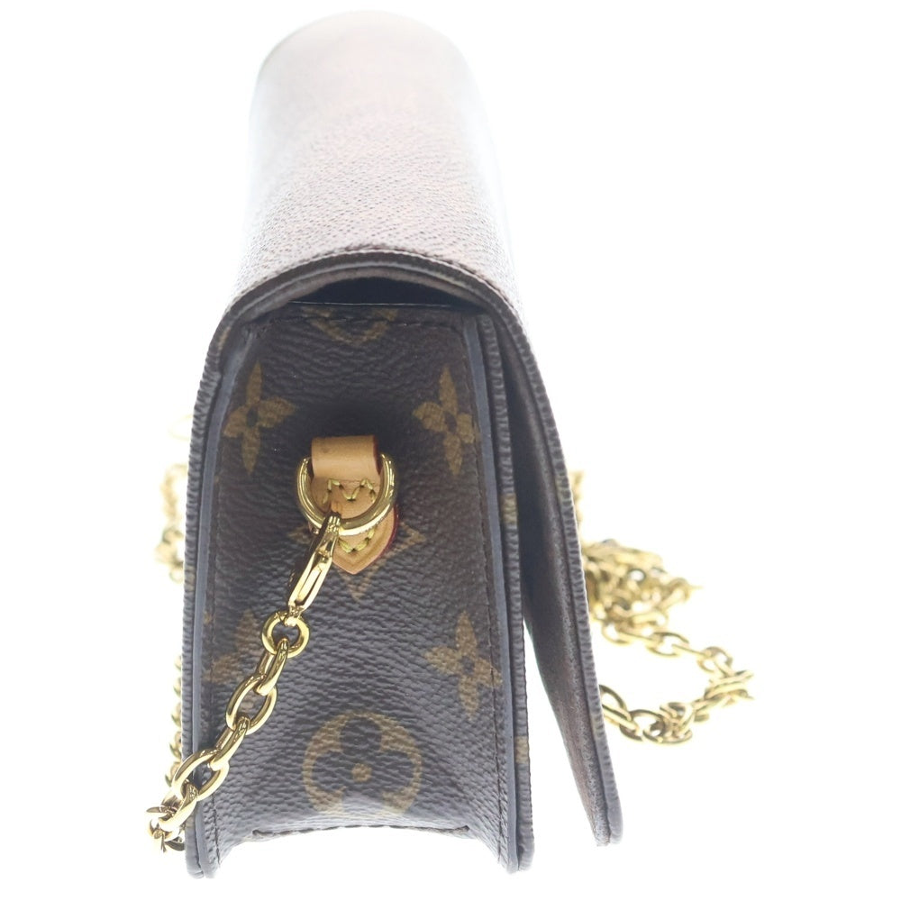 LOUIS VUITTON(ルイヴィトン) モノグラム ウォレット オン チェーン リリー ショルダーバッグ ミニバッグ ブラウン レザー×PVC M82509 ゴールド金具 レディース
