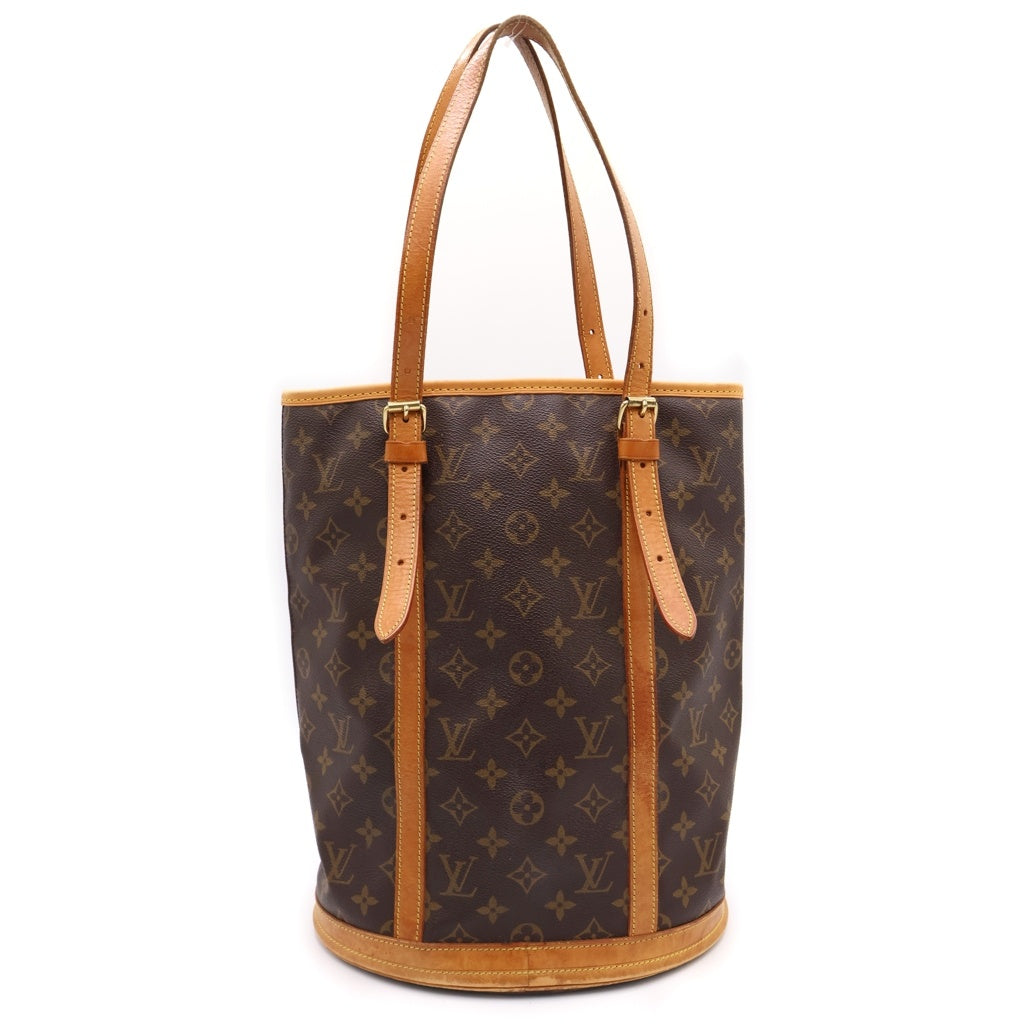 LOUIS VUITTON(ルイヴィトン) モノグラム バケットGM ハンドバッグ トートバッグ ブラウン レザー×PVC M42236 ゴールド金具 レディース