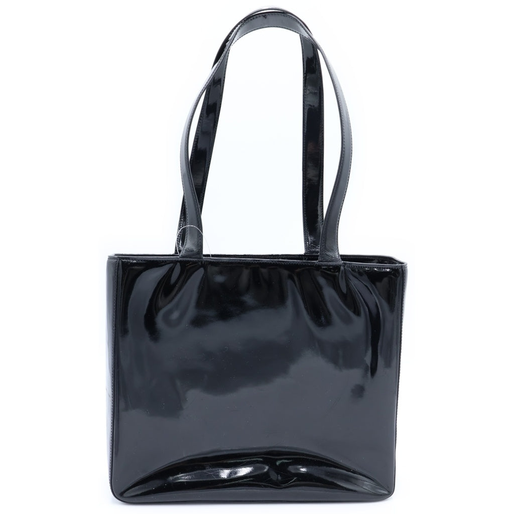 CHANEL(シャネル) ロゴハンドバッグ ミニトートバッグ ブラック パテント エナメル ゴールド金具 レディース