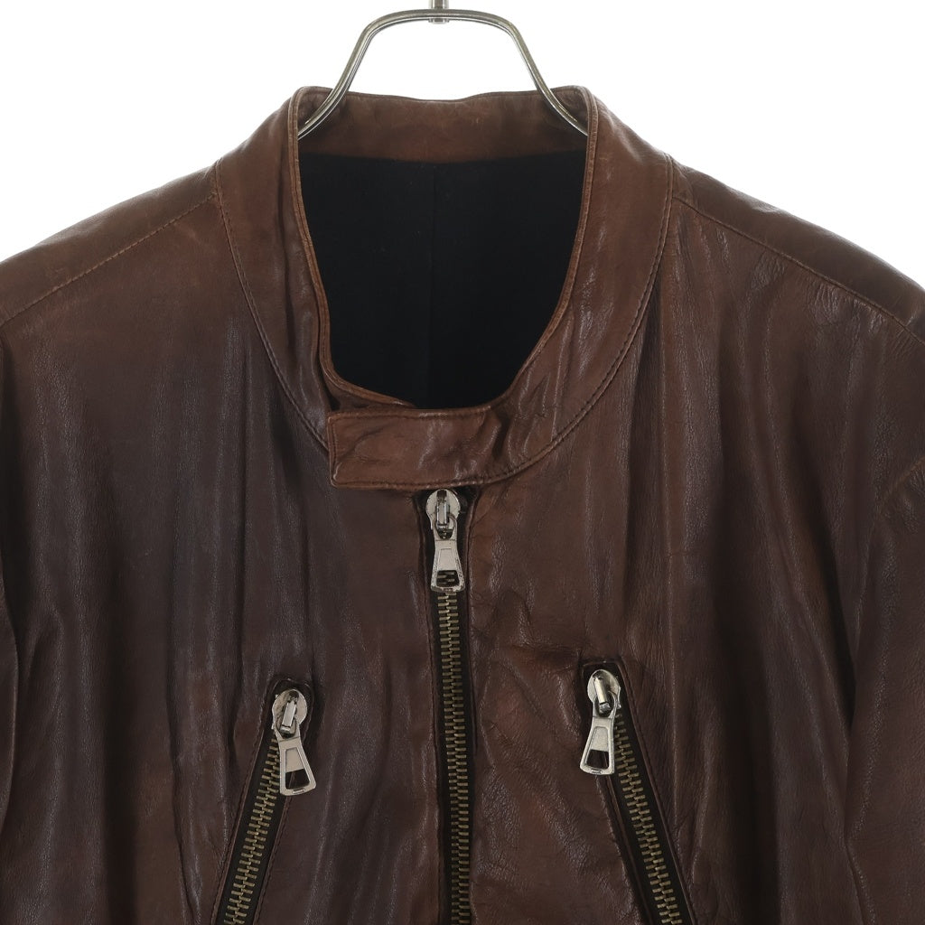 Maison Martin Margiela(メゾンマルタンマルジェラ) 04AW 八の字 5ジップ カウレザー シングル ライダース ジャケット ブラウン 30 PK019