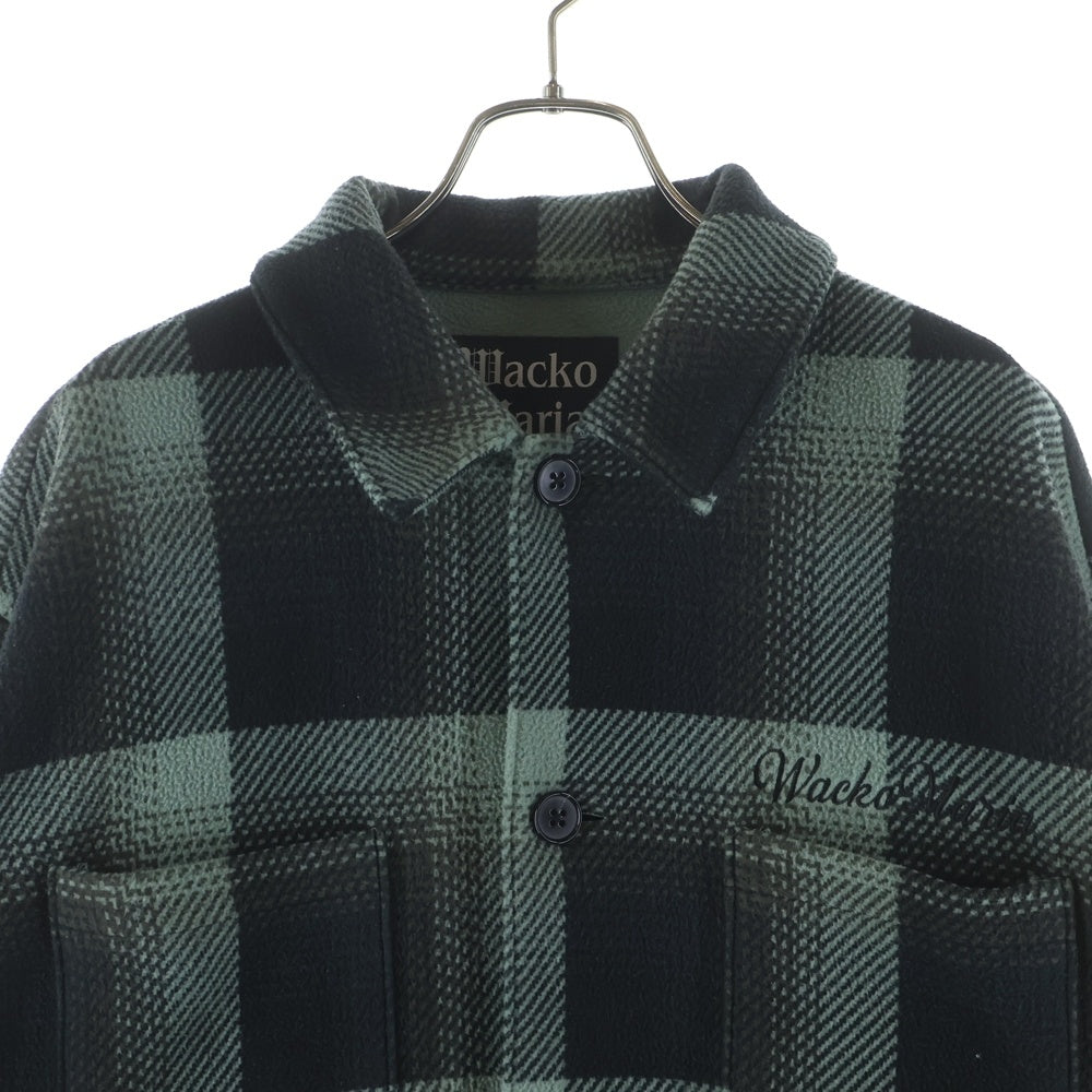 WACKO MARIA(ワコマリア) CHECK FLEECE SHIRT JACKET(TYPE-2) チェック総柄 ロゴ刺繍 フリース シャツジャケット グリーン