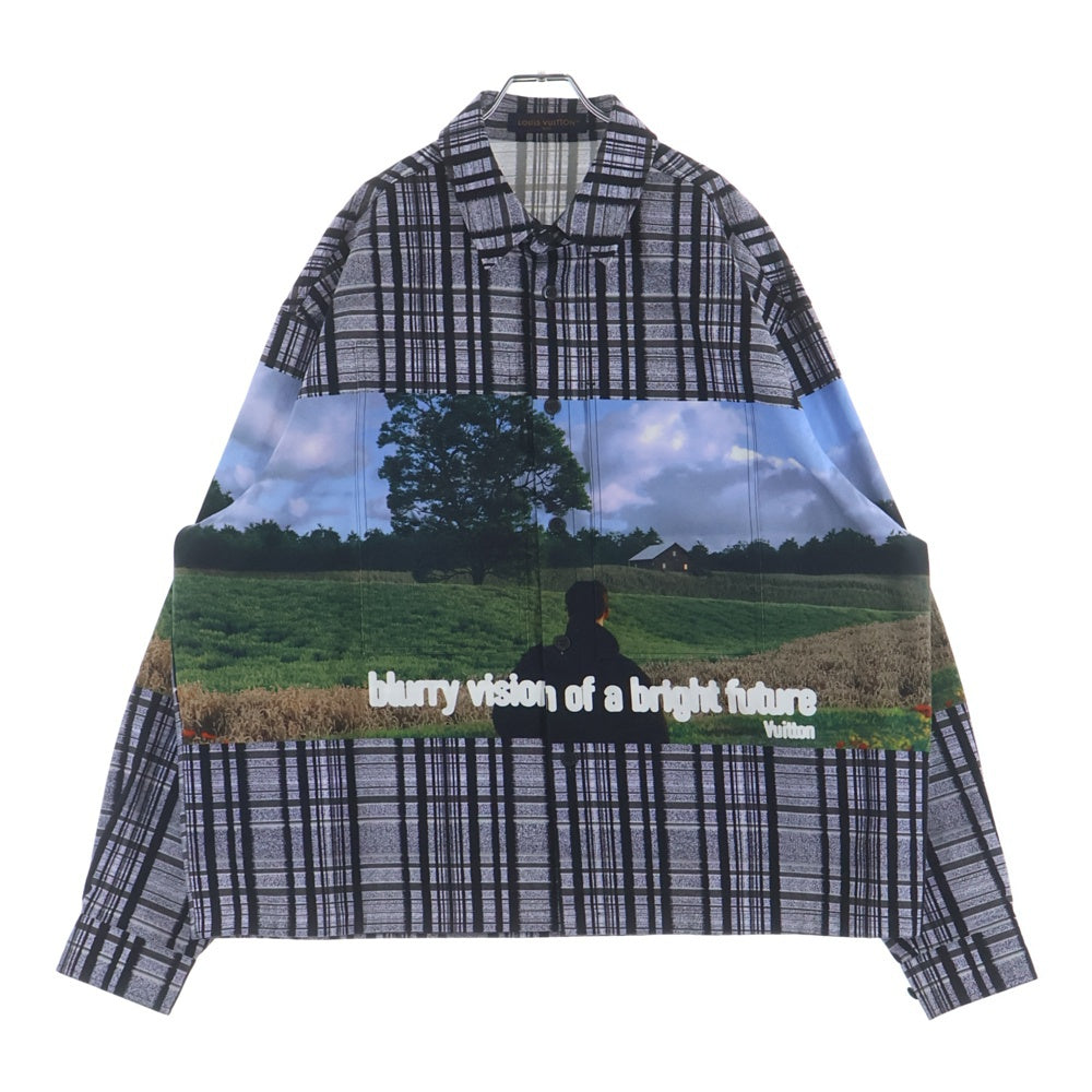 LOUIS VUITTON(ルイヴィトン) 23AW チェック柄 フォトグラフィックプリント オーバーサイズ 長袖 シャツジャケット グレー/ライトブルー RM232 BIC HPS69W