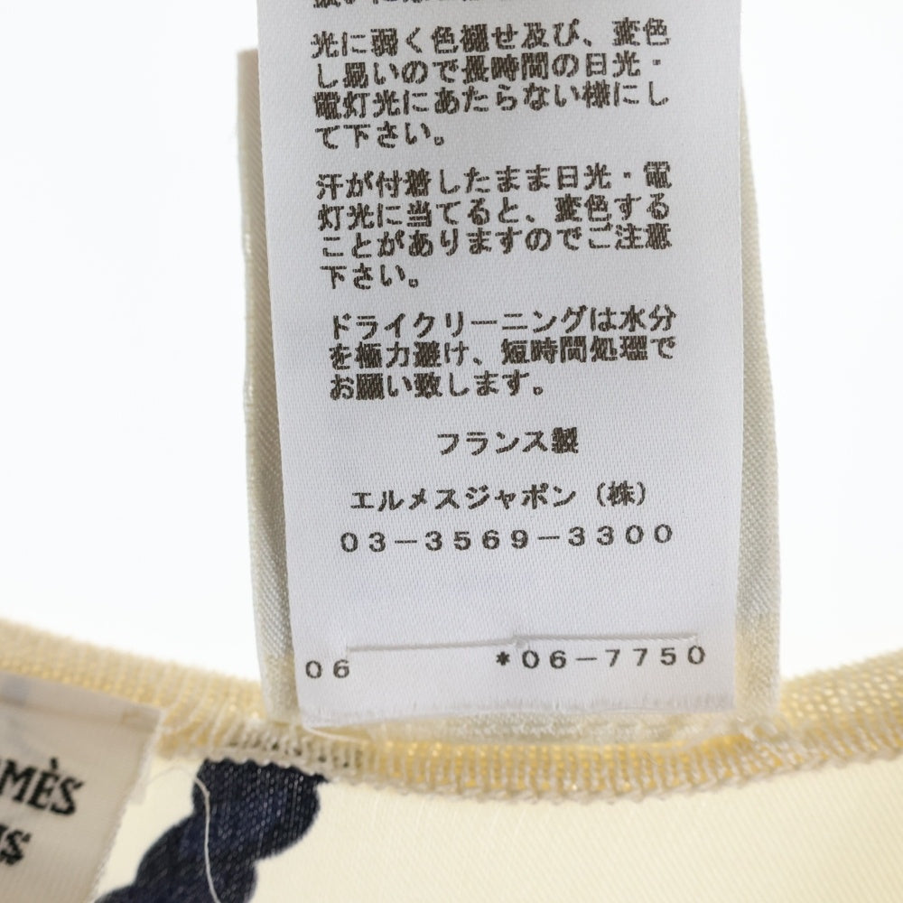 HERMES(エルメス) ツイルレーヌ 馬具柄プリント シルクスカーフ切り替え Vネック ノースリーブ ニット ワンピース ドレス ベージュ レディース