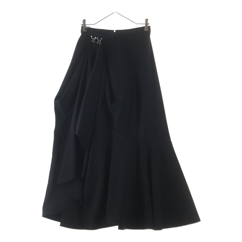Alexander McQueen(アレキサンダーマックイーン) アシンメトリー ウール ドレープ フックデザイン ロングスカート ブラック レディース