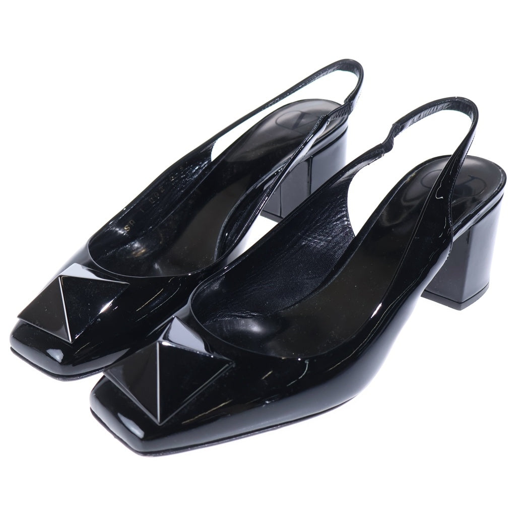 VALENTINO(ヴァレンティノ) ロックスタッズ パテントレザー スクエアトゥ ヒール スリングバック パンプス シューズ ブラック レディース