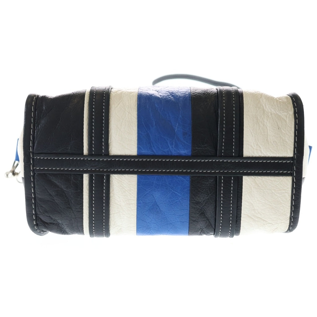 BALENCIAGA(バレンシアガ) バザール ショッパートートバッグ 2WAYバッグ ハンドバッグ ショルダーバッグ ブラック×ホワイト×ブルー レザー シルバー金具 レディース