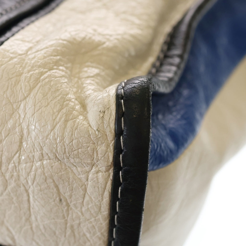BALENCIAGA(バレンシアガ) バザール ショッパートートバッグ 2WAYバッグ ハンドバッグ ショルダーバッグ ブラック×ホワイト×ブルー レザー シルバー金具 レディース