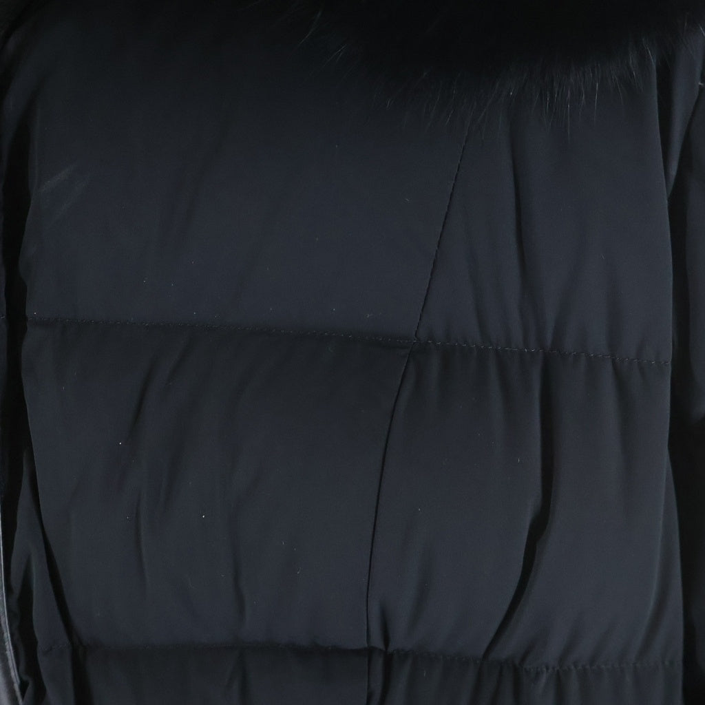 MACKAGE(マッカージュ) レザートリム ファーフーデッド ジップアップ ダウン ロングジャケット コート ブラック レディース 11332618-3A