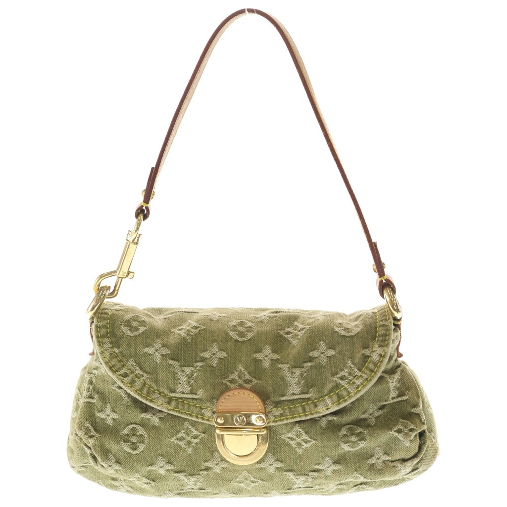 LOUIS VUITTON(ルイヴィトン) モノグラム デニム ミニ プリーティ リケン ワンショルダーバッグ ハンドバッグ イエローグリーン レザー×デニム M95217 ゴールド金具 レディース