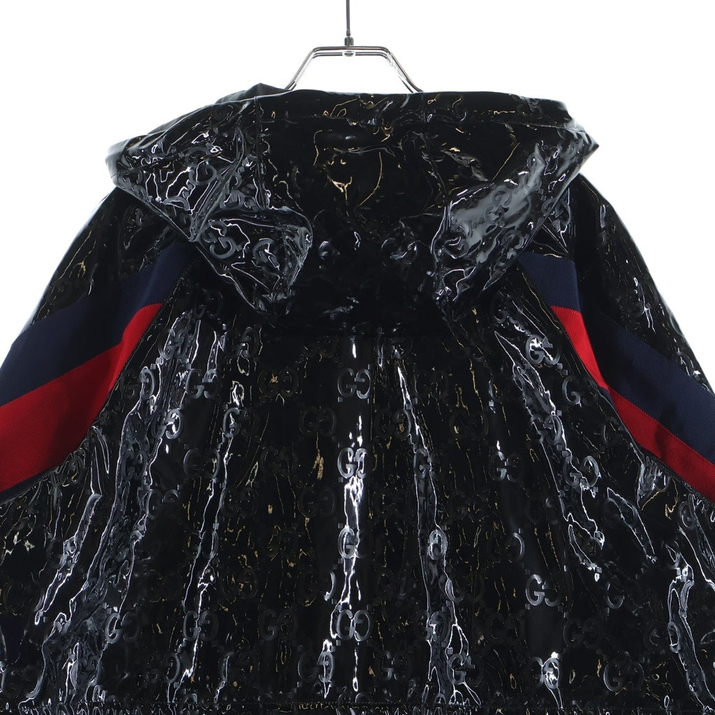 GUCCI(グッチ) GG パテント フーデッド ジップアップ コート ブラック 7717117