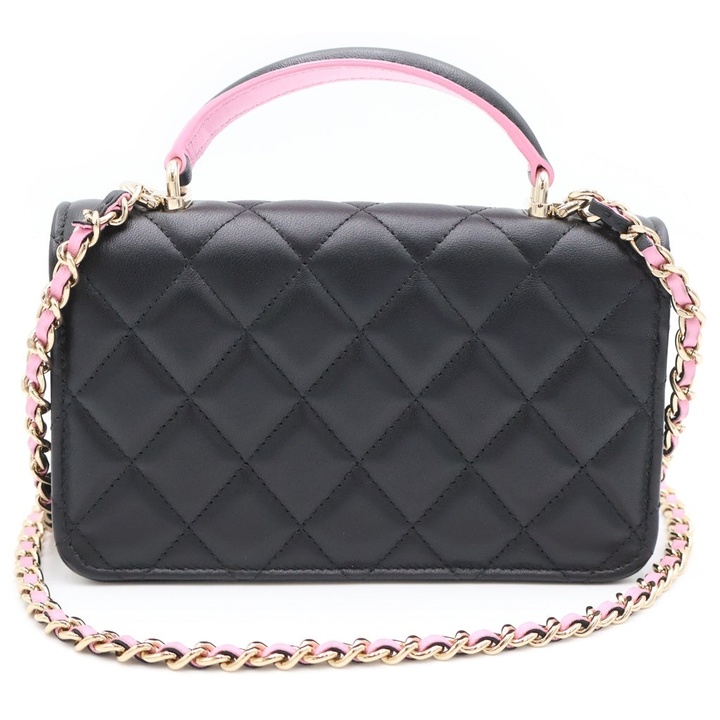 CHANEL(シャネル) マトラッセ フォンケース ショルダーバッグ ミニハンドバッグ チェーンバッグ ブラック×ピンク ラムスキン AP3226 ゴールド金具 レディース