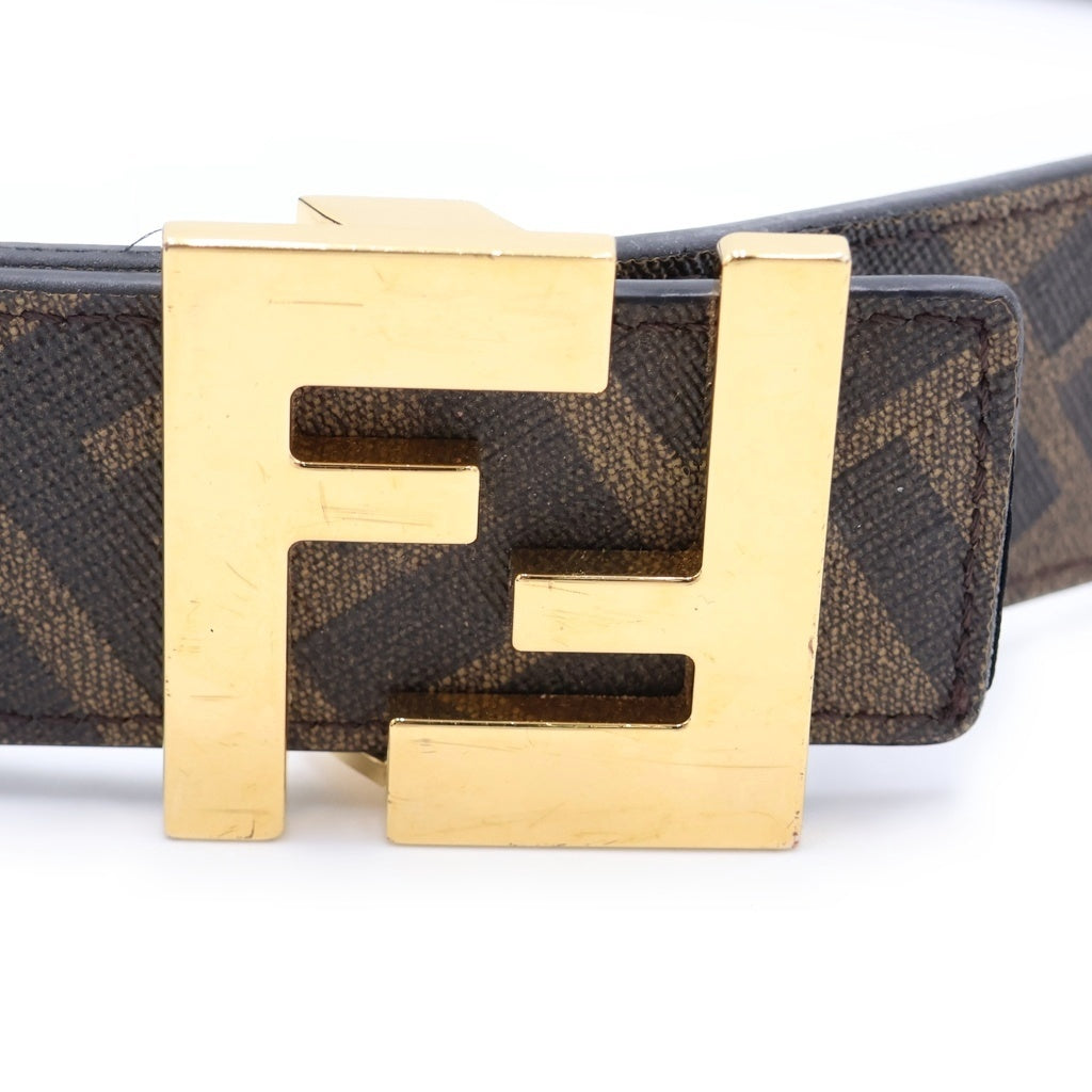 FENDI(フェンディ) FFロゴ スクエアバックル ズッカ柄 リバーシブル レザー ベルト ゴールド金具 ブラウン/ブラック
