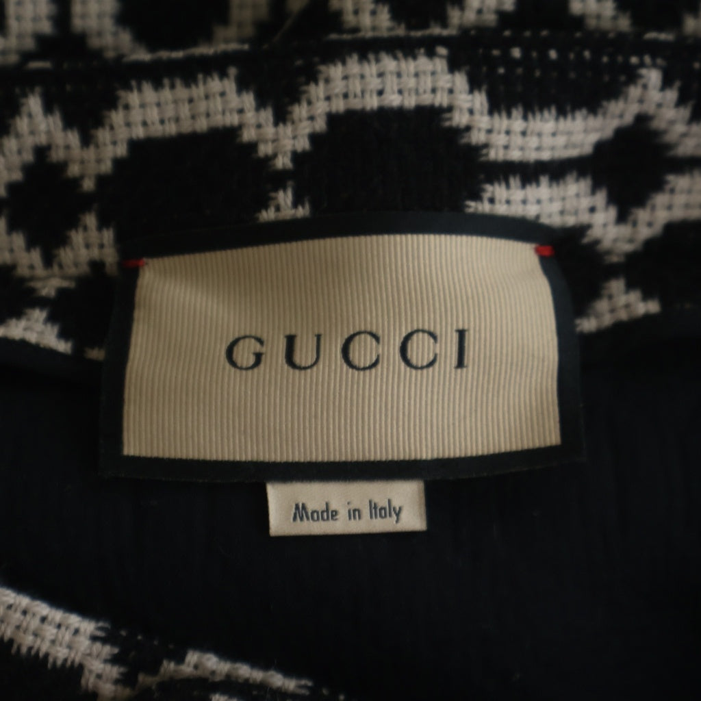 GUCCI(グッチ) 総柄ジャガード モノクローム オプティカルツイード ニット ミディアム スカート ブラック レディース 643332