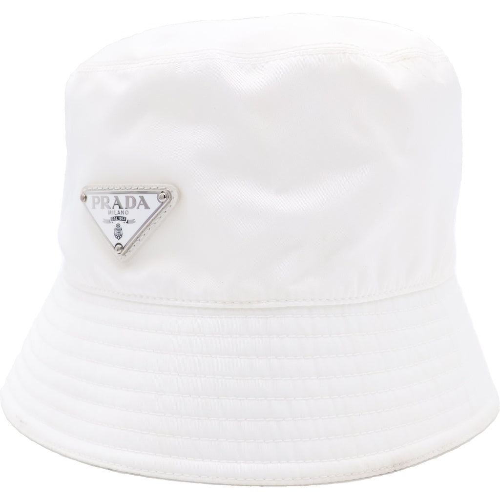 PRADA(プラダ) 1HC137 三角ロゴプレート バケットハット ホワイト リナイロン M レディース
