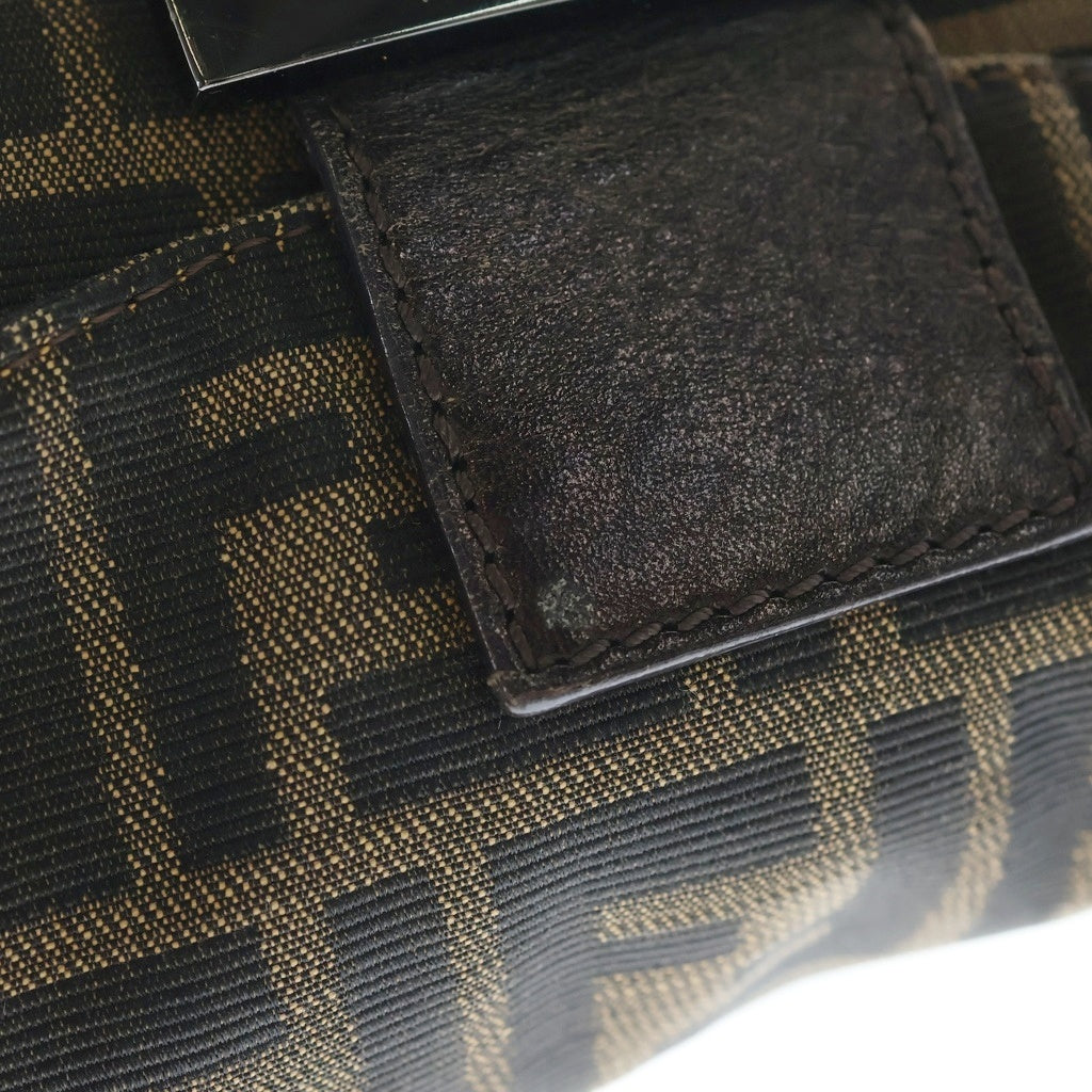 FENDI(フェンディ) ズッカ マンマバケット ワンショルダーバッグ ハンドバッグ ブラウン レザー×キャンバス ブラック金具 レディース