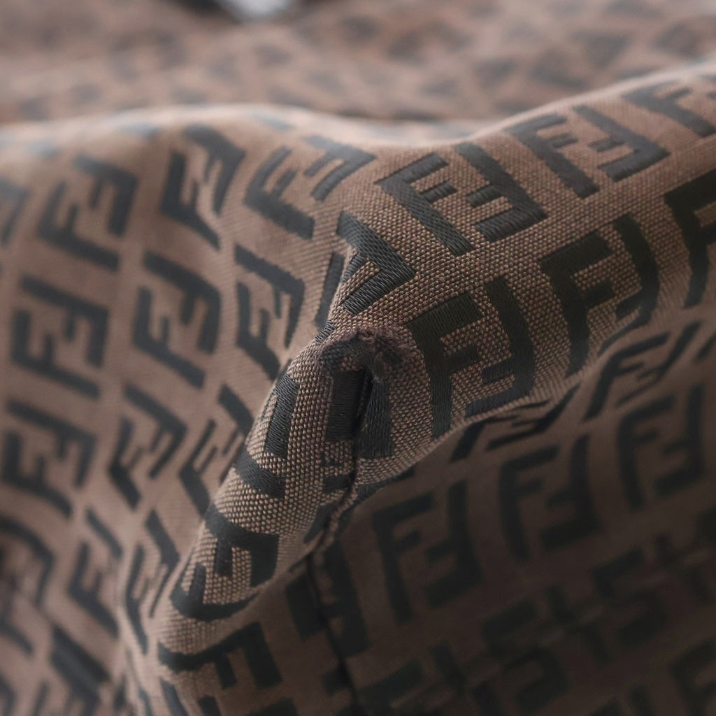 FENDI(フェンディ) ズッカ トートバッグ ハンドバッグ ブラウン×ブラック レザー×キャンバス ブラック金具 レディース