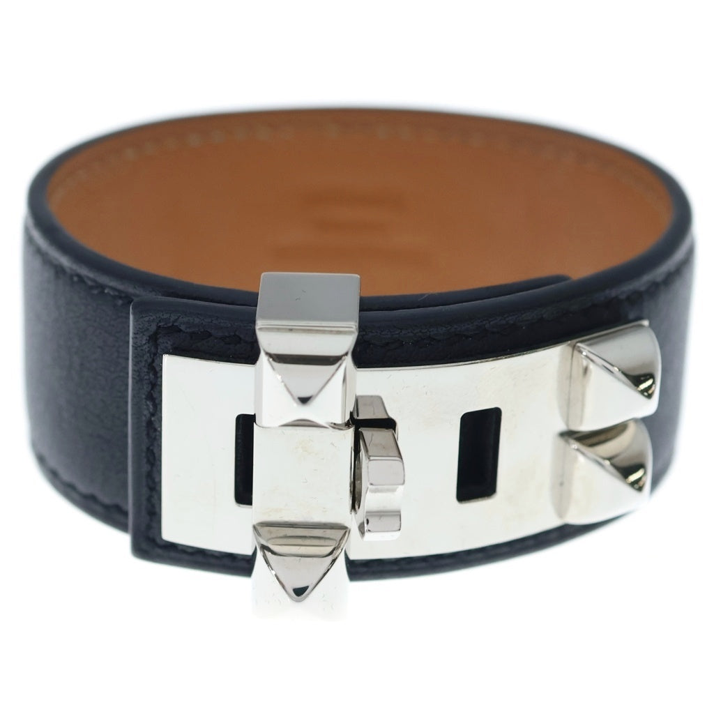 HERMES(エルメス) コリエドシアン 24 レザー バングル ブレスレット シルバー金具 ブラック Y刻印 レディース