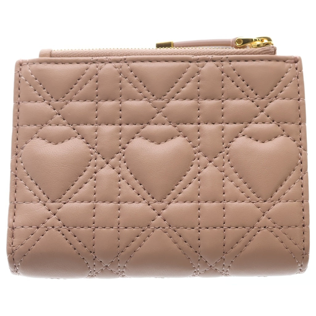 Christian Dior(クリスチャンディオール) ハート カナージュ ラムスキン レザー ラインストーン コンパクトウォレット 二つ折り財布 S4206UJNH_M42P ピンク レディース