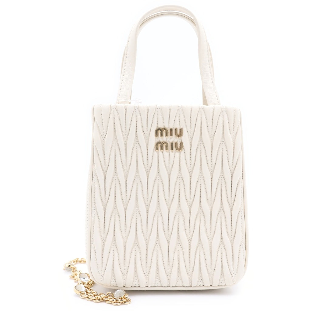 miumiu(ミュウミュウ) マテラッセ ナッパ レザー 2WAYハンドバッグ ショルダーバッグ ホワイト 5BA220 レディース