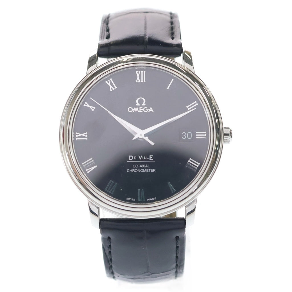 OMEGA(オメガ) デヴィル デビル デイト コーアクシャル プレステージ SS×革/AT ステンレス オートマ 自動巻き 腕時計 4875.50.01 黒文字盤