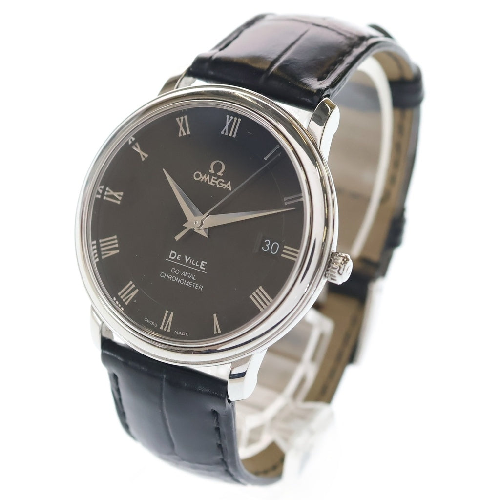 OMEGA(オメガ) デヴィル デビル デイト コーアクシャル プレステージ SS×革/AT ステンレス オートマ 自動巻き 腕時計 4875.50.01 黒文字盤