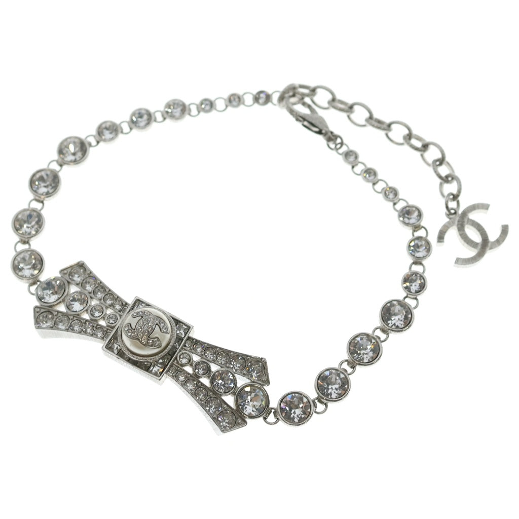 CHANEL(シャネル) ココマーク ラインストーン リボン チョーカー ネックレス シルバー B23S レディース