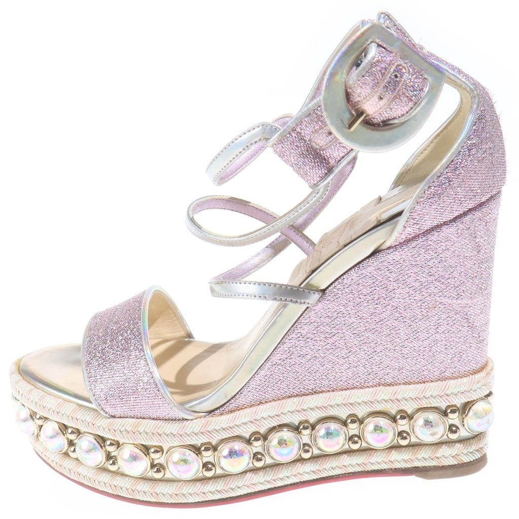 CHRISTIAN LOUBOUTIN(クリスチャンルブタン) グリッター ウェッジソール パールサンダル ヒール ラメ フェイクパール シルバー ピンク レディース