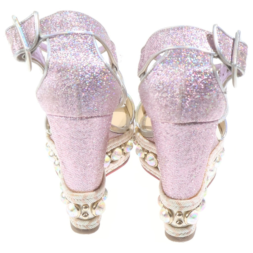 CHRISTIAN LOUBOUTIN(クリスチャンルブタン) グリッター ウェッジソール パールサンダル ヒール ラメ フェイクパール シルバー ピンク レディース