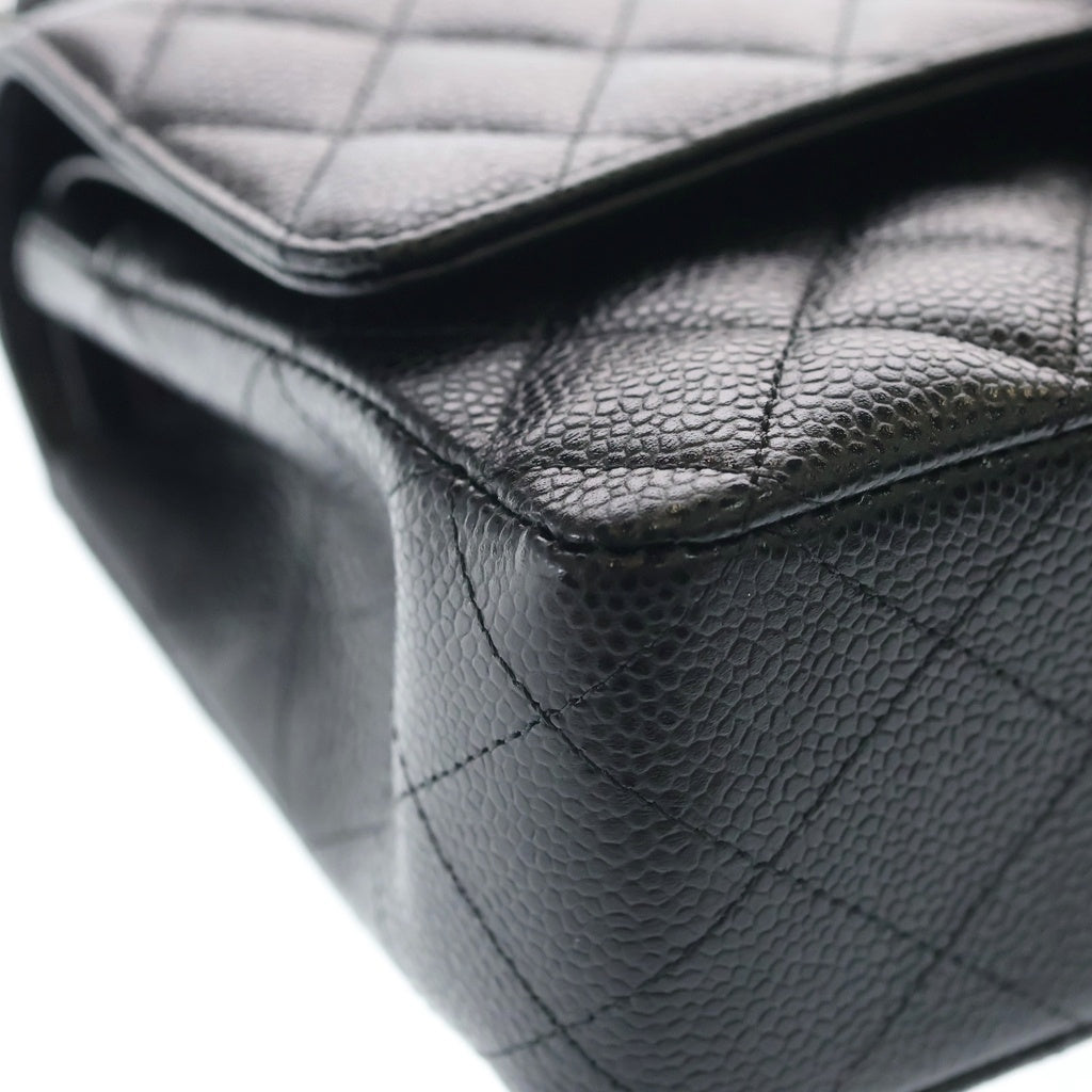 CHANEL(シャネル) マトラッセ25 黒 キャビアスキン Wフラップ SV金具 25番台 A01112 レディース