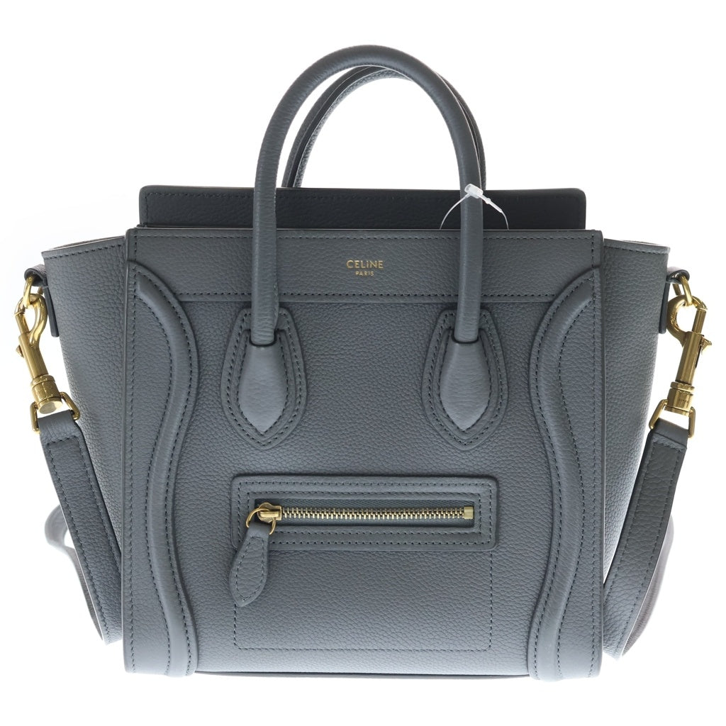 CELINE(セリーヌ) ラゲージ ナノ 2WAYバッグ ハンドバッグ ショルダーバッグ グレー レザー ゴールド金具 レディース