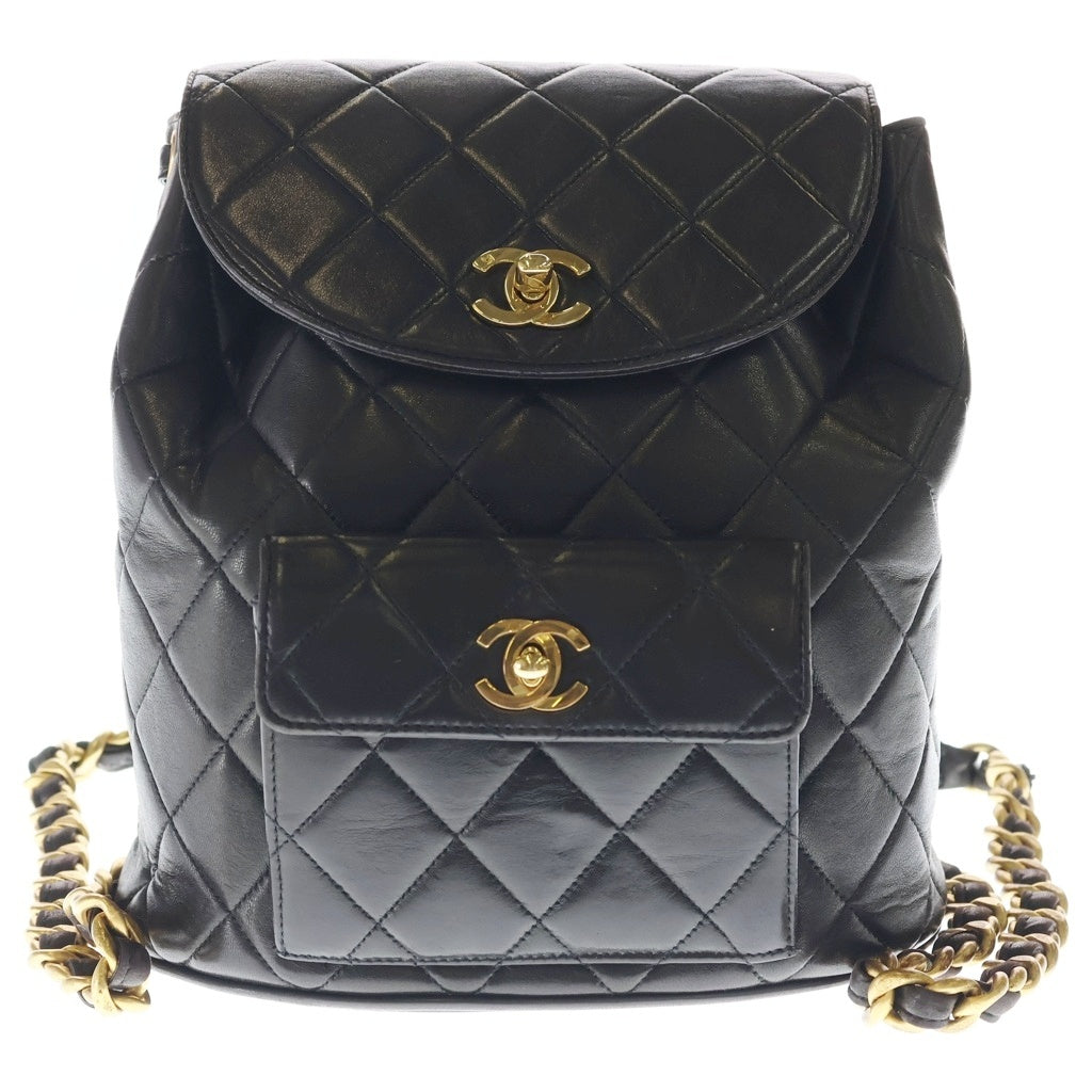 CHANEL(シャネル) マトラッセ ラムスキン レザー チェーン バックパック リュックサック ゴールド金具 ブラック 3番台 A10177 レディース