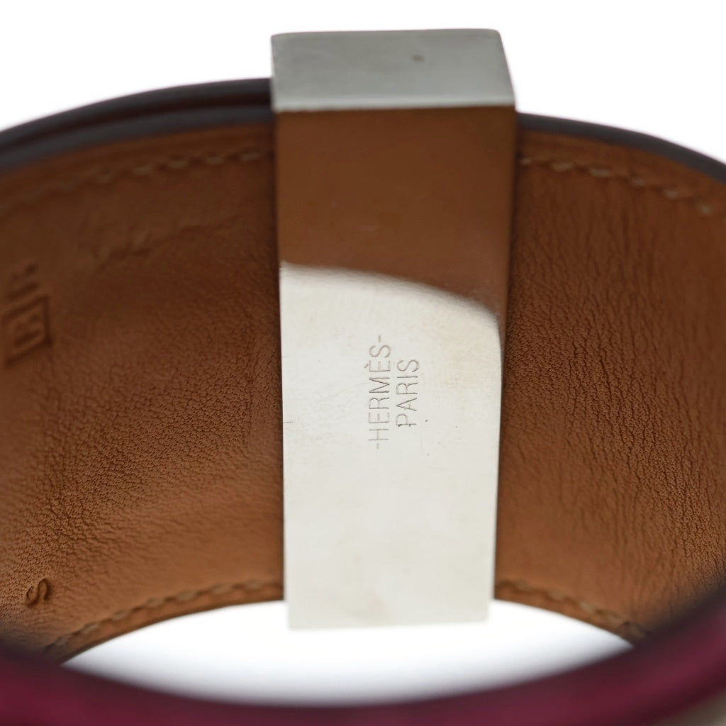 HERMES(エルメス) コリエドシアン アリゲーター レザー スタッズ バングル ブレスレット シルバー金具 ピンク □R刻印