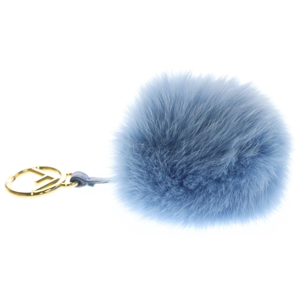 FENDI(フェンディ) レザー ゴールド金具 ポンポンチャーム キーホルダー ブルー 7AR259 レディース
