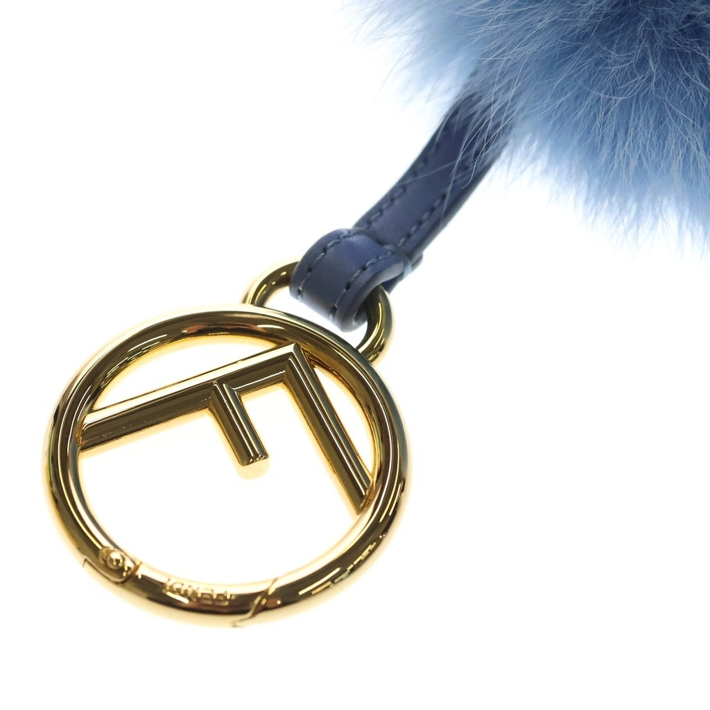 FENDI(フェンディ) レザー ゴールド金具 ポンポンチャーム キーホルダー ブルー 7AR259 レディース