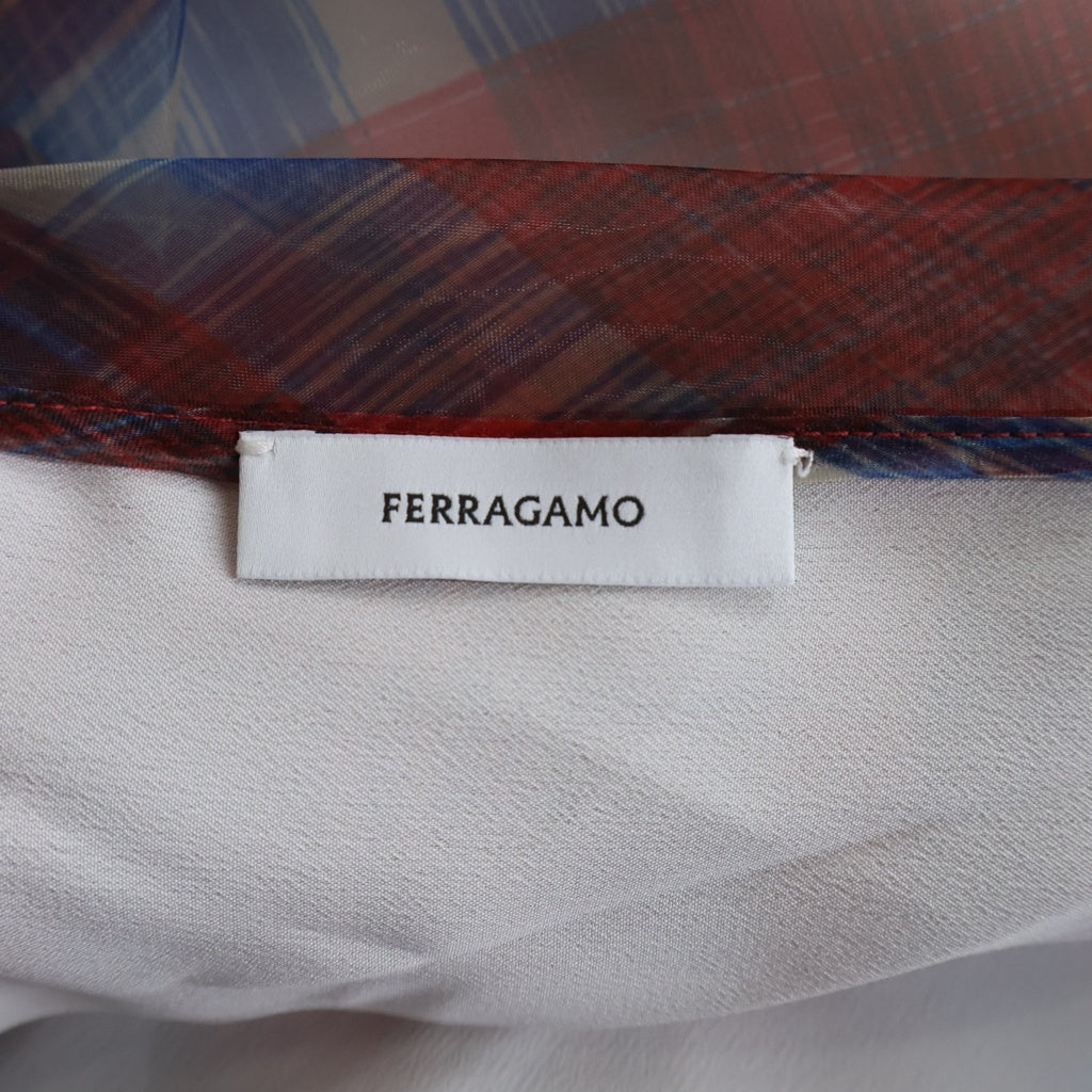 FERRAGAMO(フェラガモ) アシンメトリーシアーチェック柄ドレス レッド #40 レディース