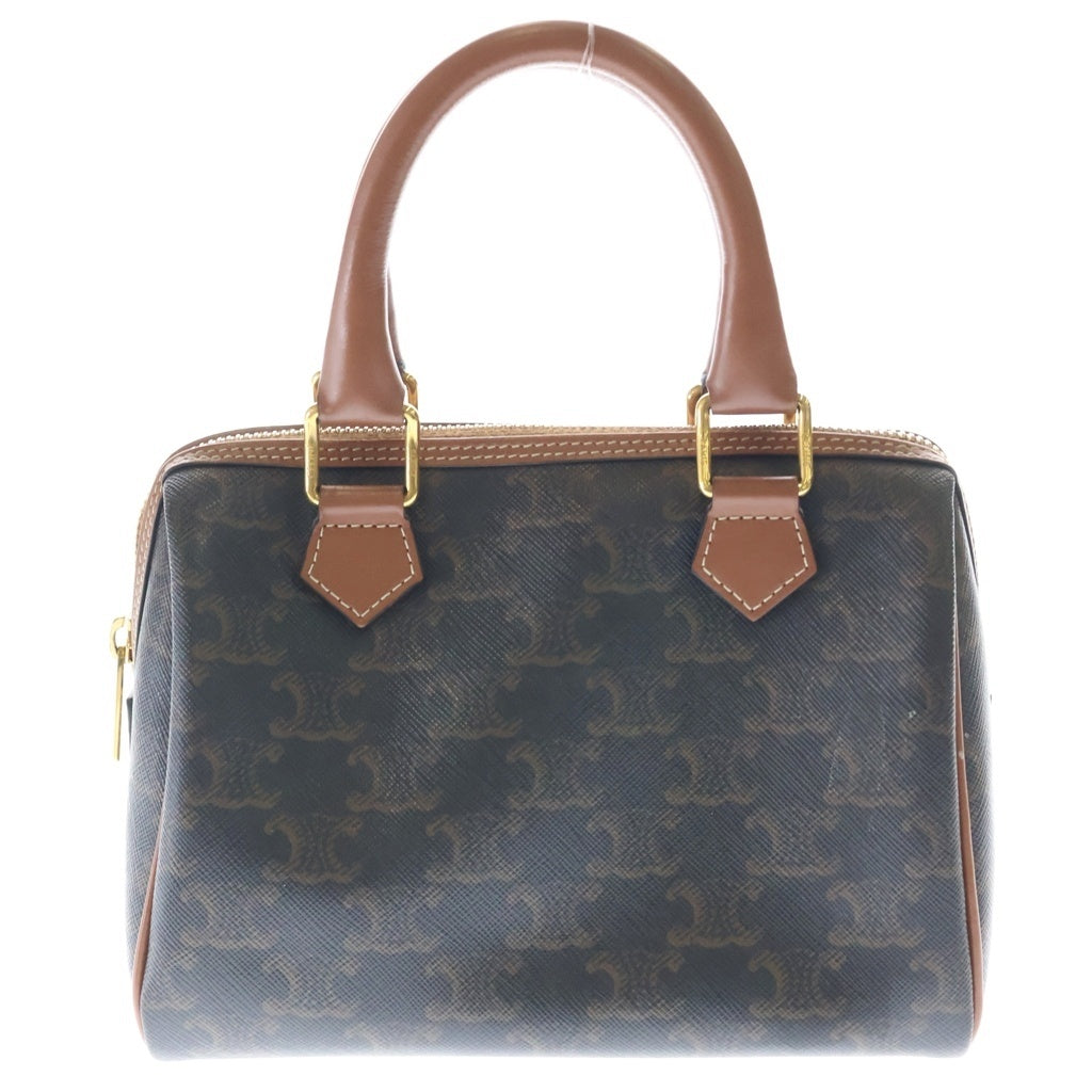 CELINE(セリーヌ) トリオンフ スモールボストンバッグ 2WAYバッグ ミニボストンバッグ ハンドバッグ ブラウン レザー×PVC ゴールド金具 レディース