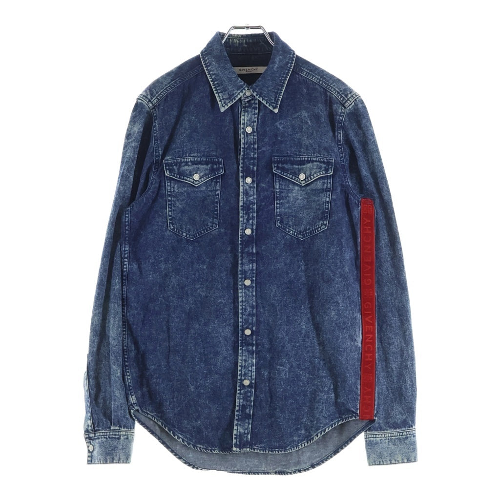 GIVENCHY ジバンシィ サイドテープロゴ デニム長袖シャツ スナップボタン ブルー BM608Y5080 GIVENCHY(ジバンシィ) サイドテープロゴ デニム長袖シャツ スナップ