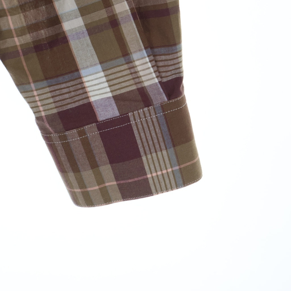 LOEWE(ロエベ) 22SS アナグラム チェック柄長袖シャツ レギュラーカラー ロゴ コットン ブラウン/グレー H526Y05W68