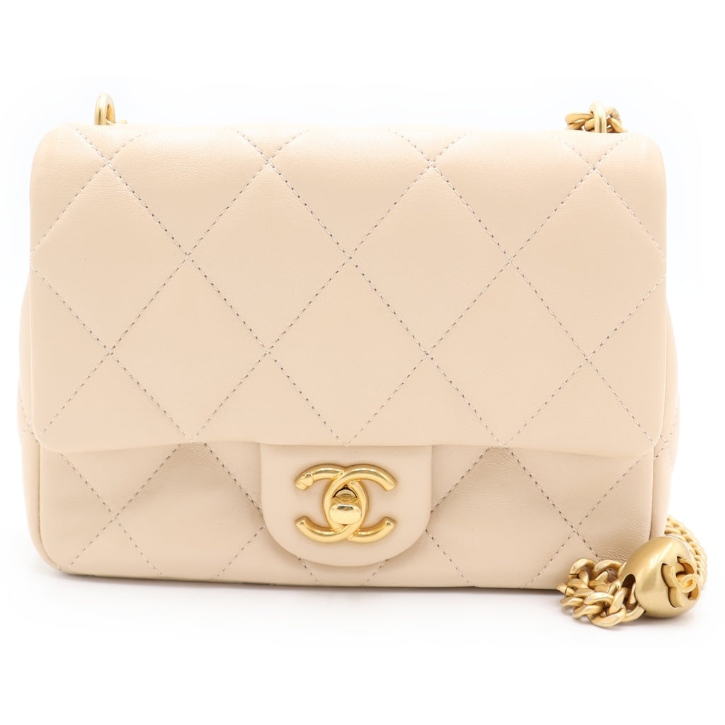 CHANEL(シャネル) マトラッセ ミニフラップ ショルダーバッグ ラムスキン チェーン ゴールド金具 ベージュ AS3829 レディース