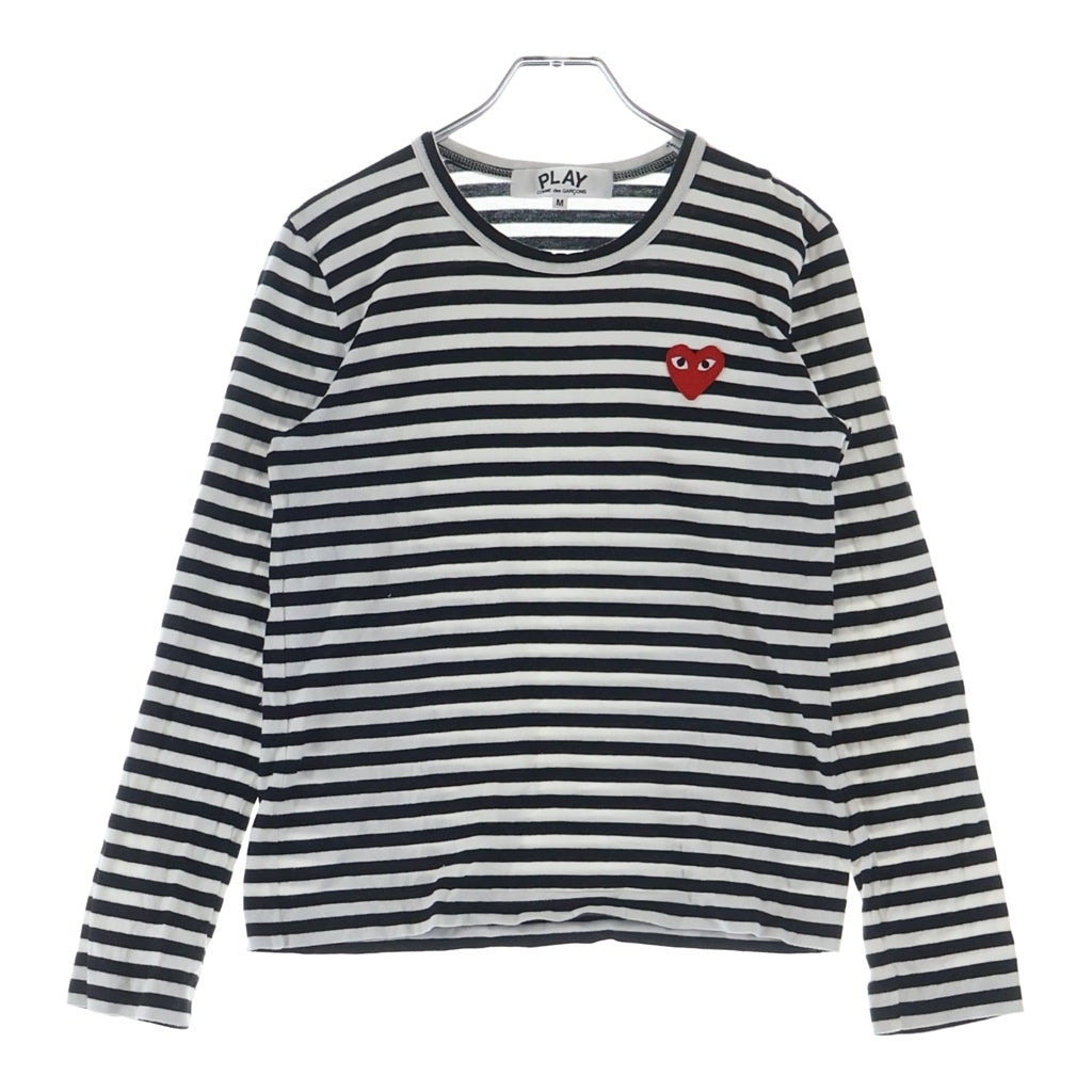 PLAY COMME des GARCONS(プレイコムデギャルソン) ボーダー柄 ロングスリーブコットンTシャツ ホワイト×ブラック #M レディース