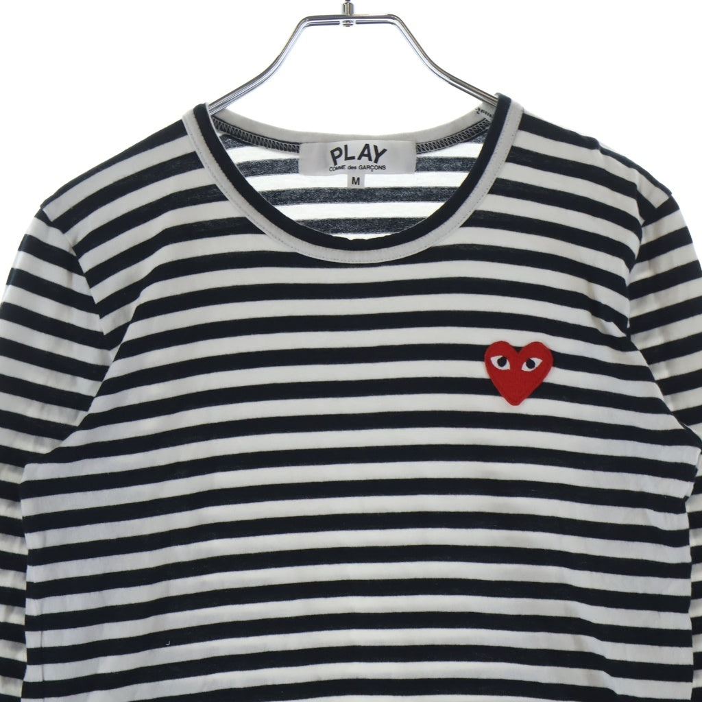PLAY COMME des GARCONS(プレイコムデギャルソン) ボーダー柄 ロングスリーブコットンTシャツ ホワイト×ブラック #M レディース