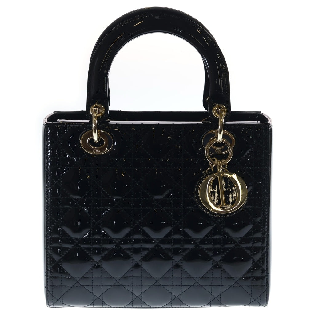 Christian Dior(クリスチャンディオール) レディディオール ミディアム カナージュ パテントレザー 2WAY ハンド ショルダーバッグ ゴールド金具 ブラック レディース