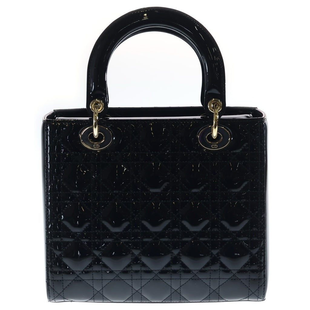 Christian Dior(クリスチャンディオール) レディディオール ミディアム カナージュ パテントレザー 2WAY ハンド ショルダーバッグ ゴールド金具 ブラック レディース