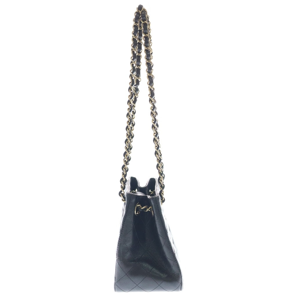 CHANEL(シャネル) マトラッセ ココマーク ミニ バケットバック チェーンショルダー ゴールド金具 キャビアスキン ブラック AS3176 レディース