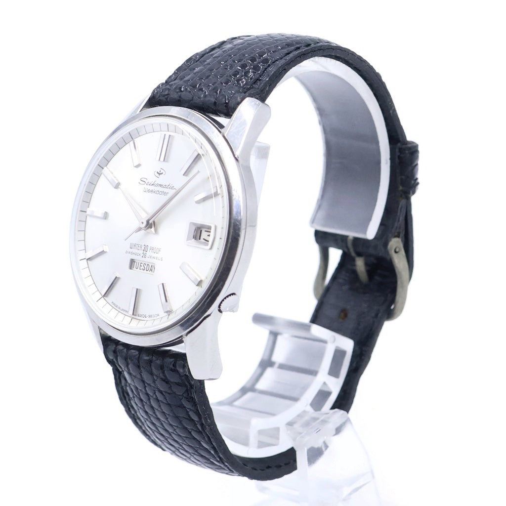 SEIKO(セイコー) ウィークデーター シルバー文字盤 SS×革/AT 腕時計 ヴィンテージ J13080